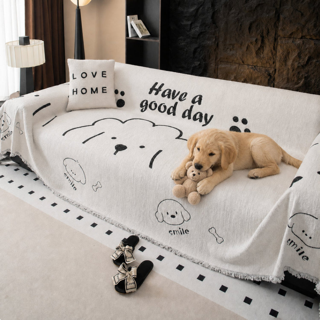 Puppy Print Sofa Throw | Thick Winter Sofa Protector | Machine Washable
