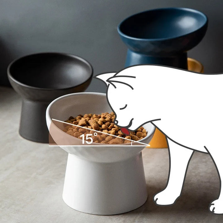 Nordic Tilted Cat Bowl | Ceramic Raised Feeder | Ergonomic Design | Easy Clean