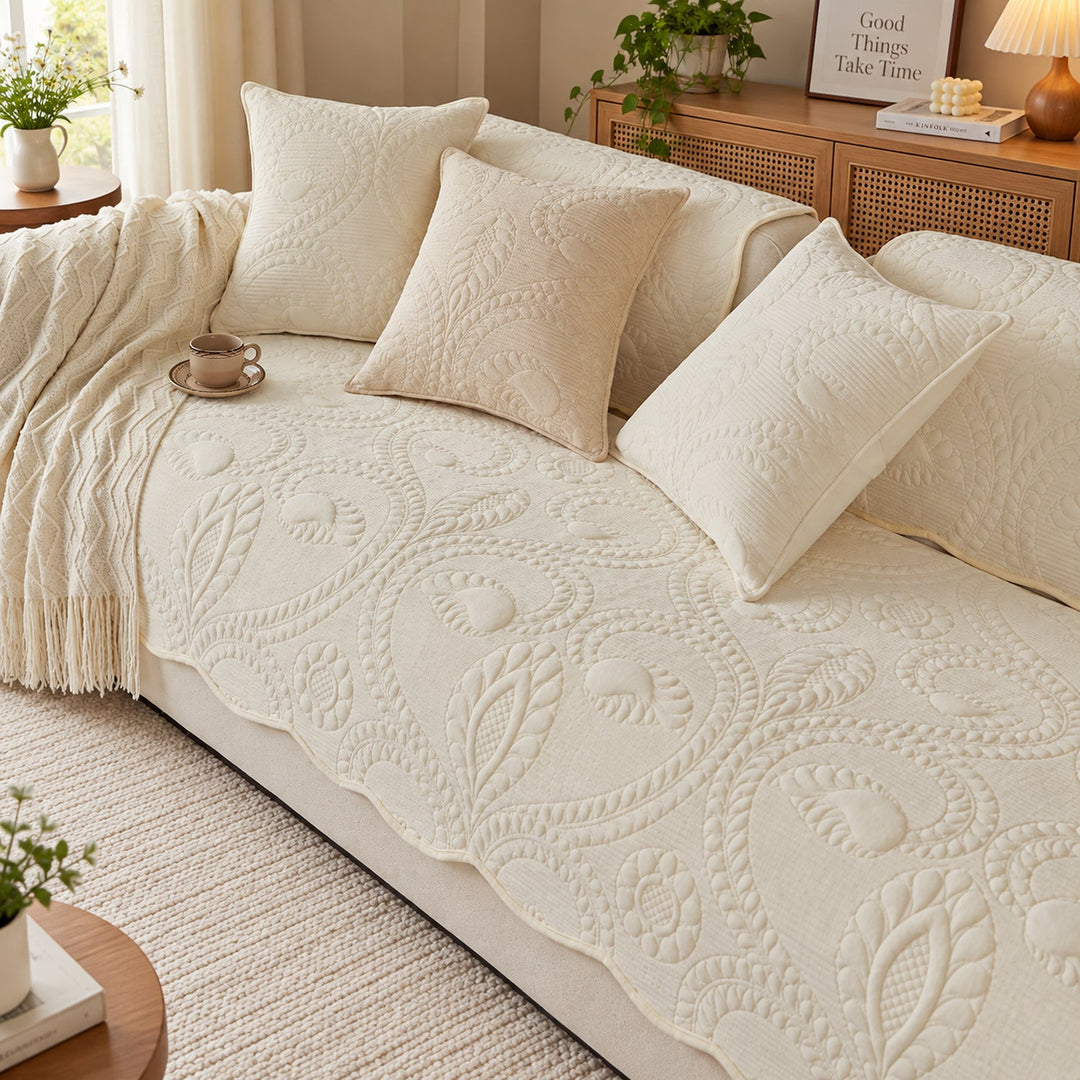 Paisley Sofa Cover | Non-Slip Flannel Sofa Protector | Machine Washable & Pet-Friendly