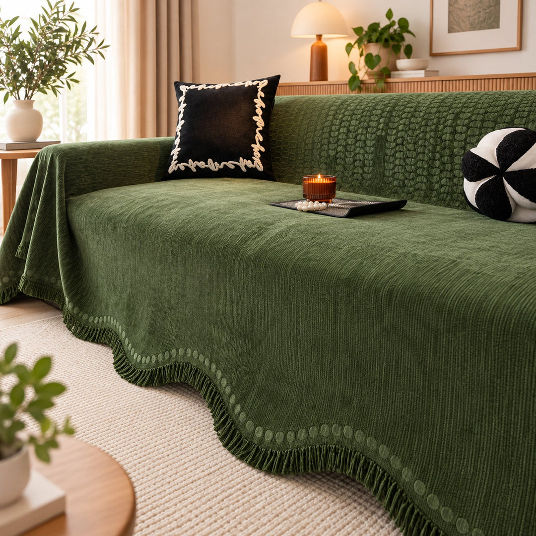 Sofa Cover | Textured Chenille Sofa Throw | Non-Slip & Machine Washable