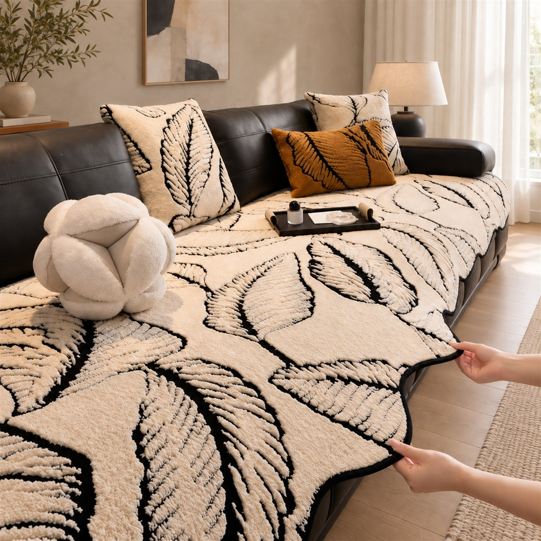 Leaf Tufted Sofa Cover | Thick Plush | Non-Slip & Machine Washable