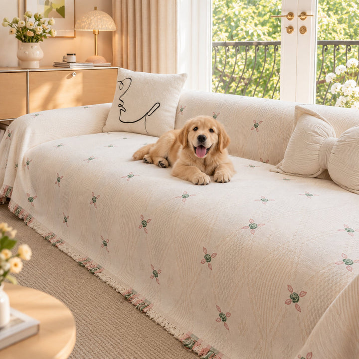 Floral Sofa Cover | Chenille Sofa Throw | Non-Slip, Scratch-Resistant