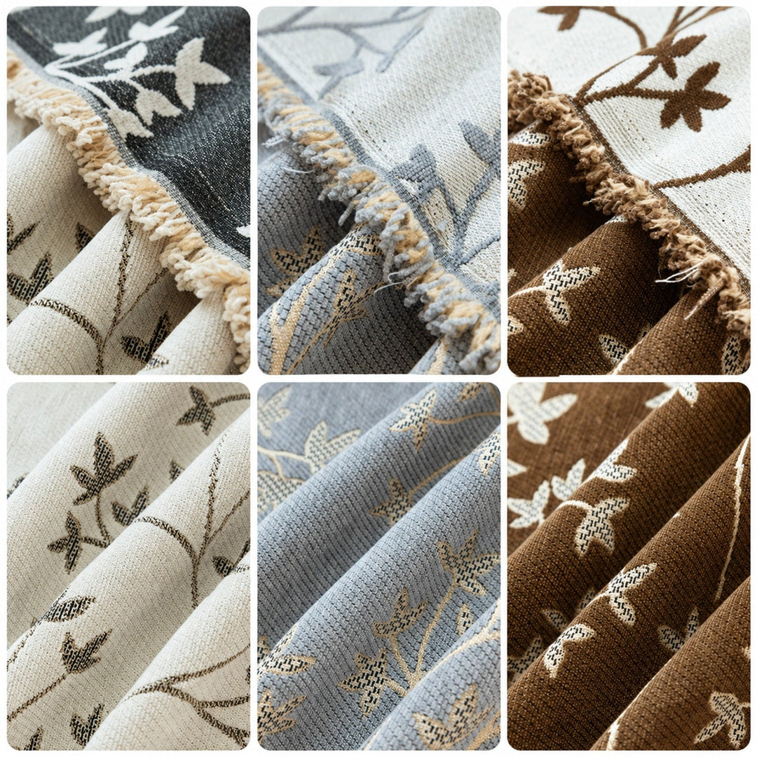 Wandering Sprig Chenille Sofa Throw | Reversible & Fringed Sofa Protector