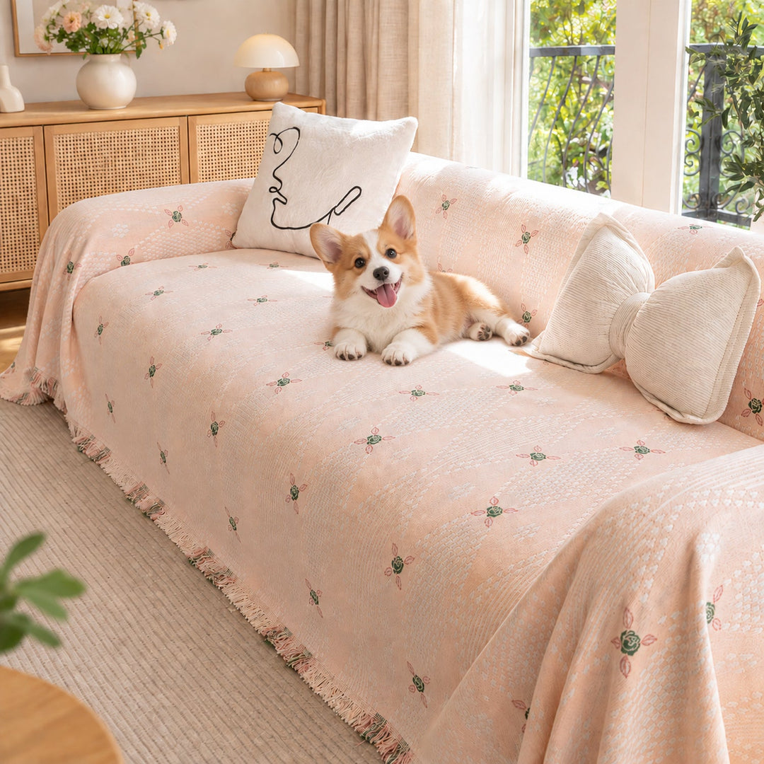 Floral Sofa Cover | Chenille Sofa Throw | Non-Slip, Scratch-Resistant