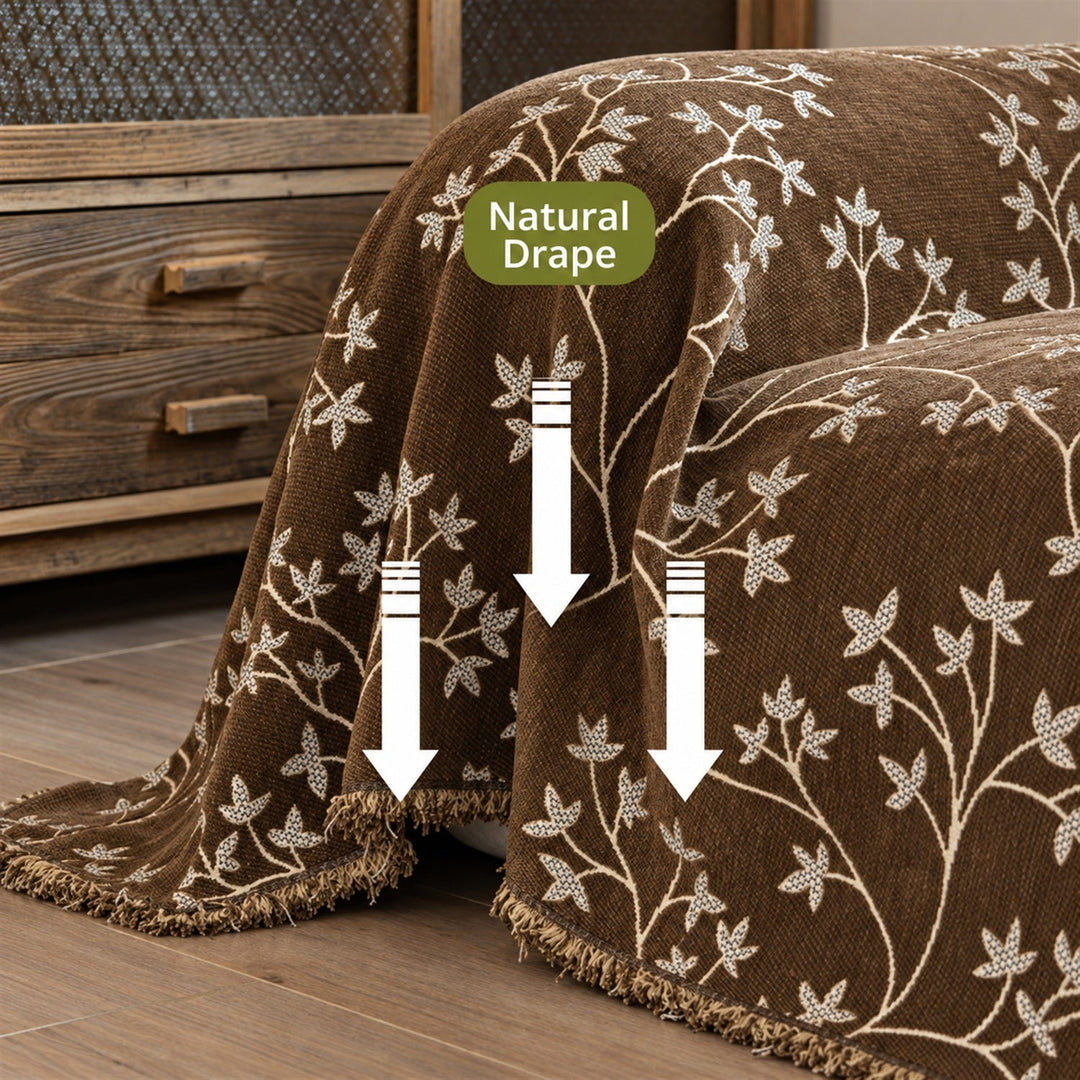 Wandering Sprig Chenille Sofa Throw | Reversible & Fringed Sofa Protector