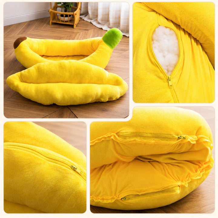 Dog Bed & Cat Bed | Banana Design | Soft Plush, Removable Cushion & Washable Covers