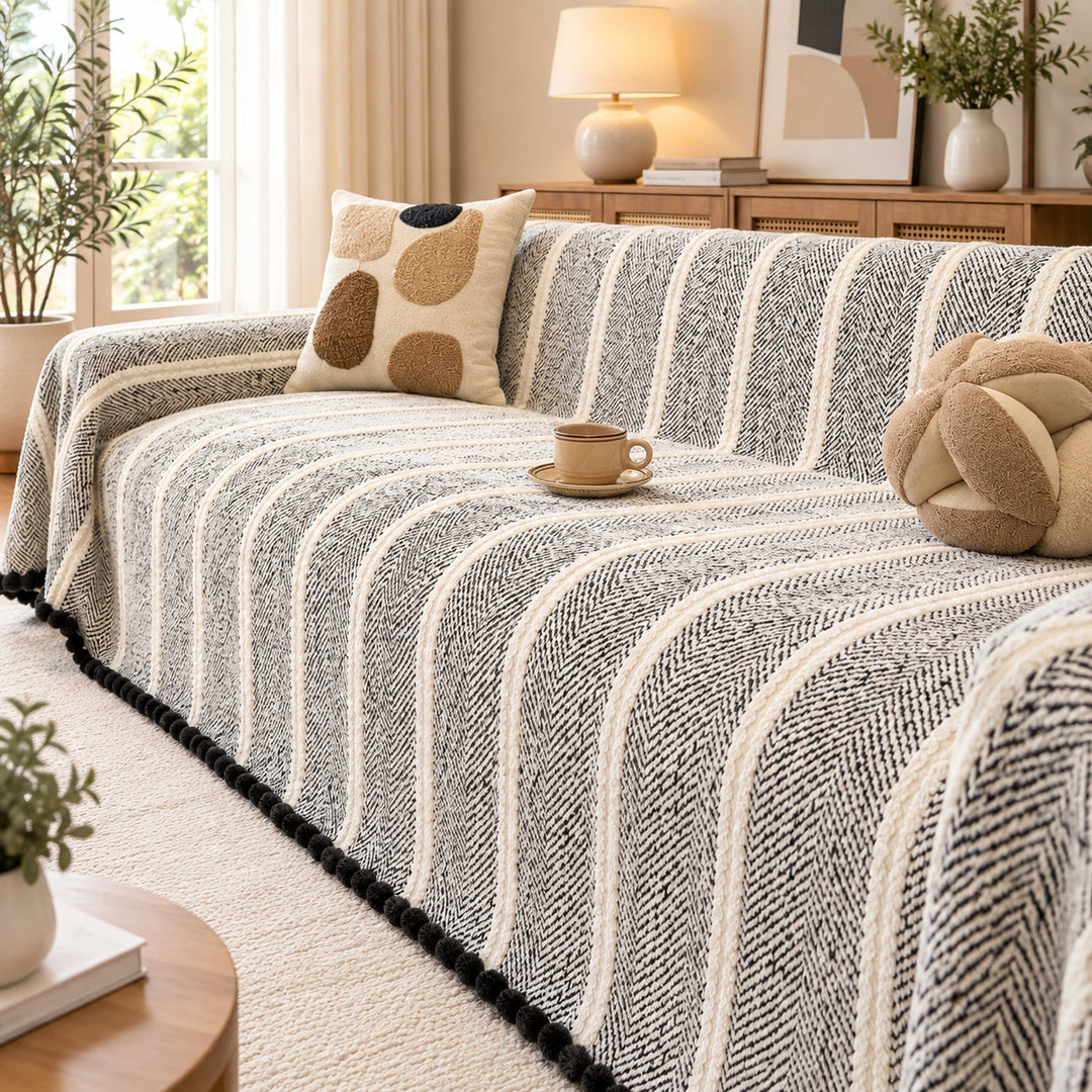 Sofa Cover | Machine-Washable Sofa Throw | Herringbone Chenille | Cat-Scratch Resistant