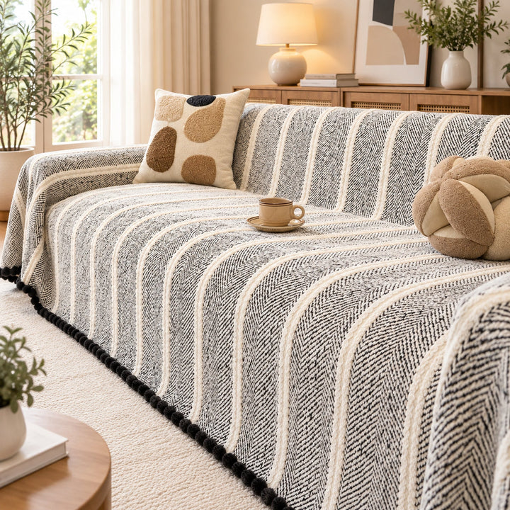 Sofa Cover | Machine-Washable Sofa Throw | Herringbone Chenille | Cat-Scratch Resistant