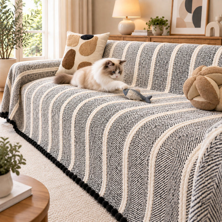 Sofa Cover | Machine-Washable Sofa Throw | Herringbone Chenille | Cat-Scratch Resistant