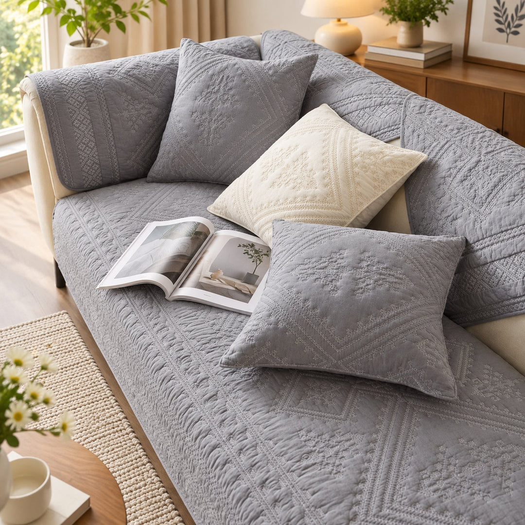 Diamond Sofa Cover | 100% Washed Cotton | Non-Slip & Washable