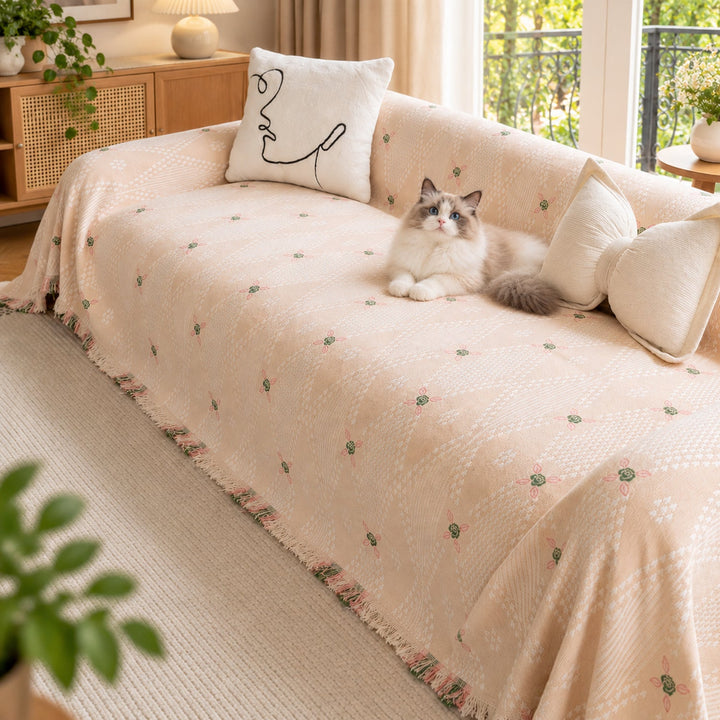 Floral Sofa Cover | Chenille Sofa Throw | Non-Slip, Scratch-Resistant