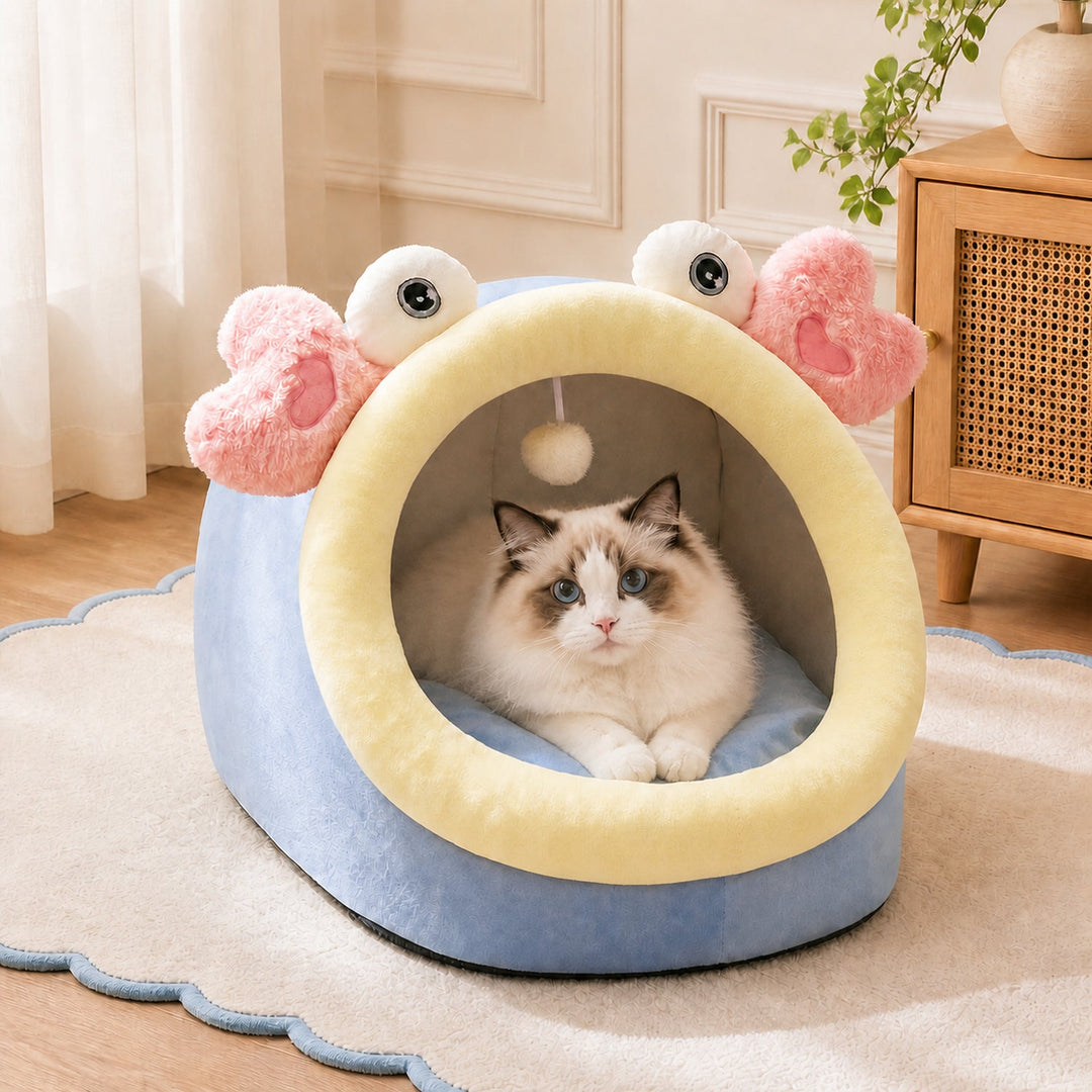 Dog Bed & Cat Bed | Monster Fish House | Soft Washable Plush & Sheltered Sleeping Space