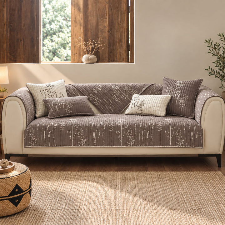 Floral Embroidered Sofa Cover | Sofa Cushion Covers | Non-Slip & Machine-Washable