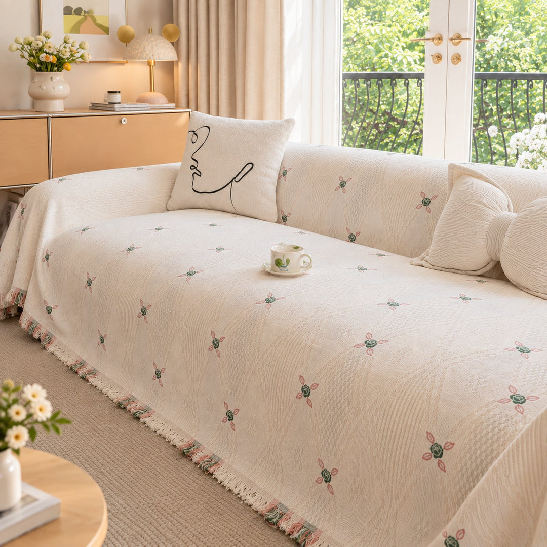 Floral Sofa Cover | Chenille Sofa Throw | Non-Slip, Scratch-Resistant