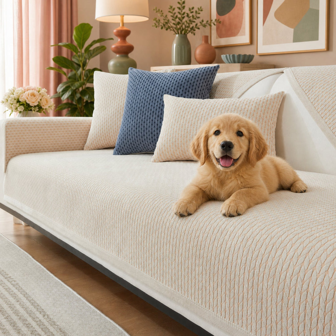 Wheat Ear Chenille Sofa Cover | Anti-Scratch Non-Slip Protector