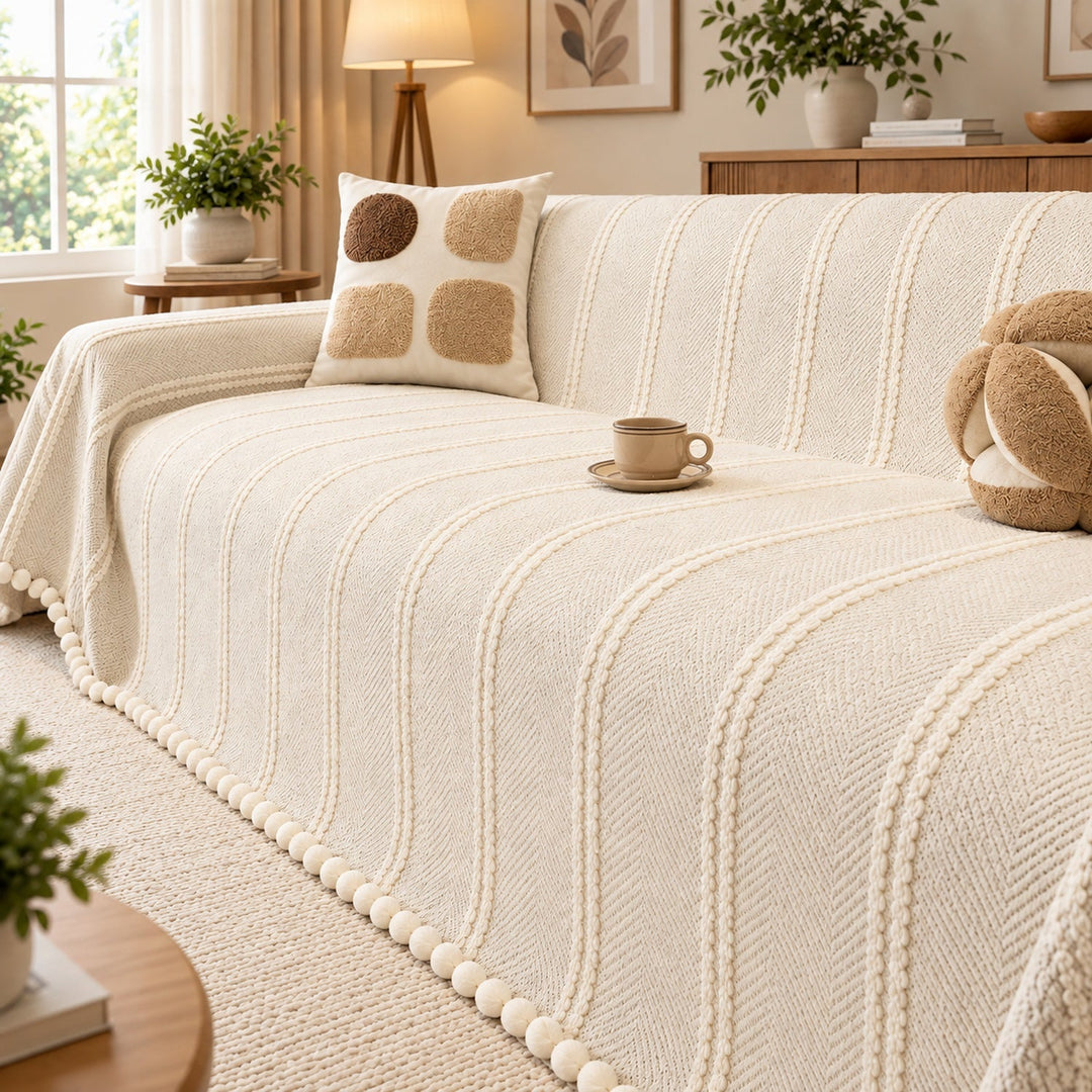 Sofa Cover | Machine-Washable Sofa Throw | Herringbone Chenille | Cat-Scratch Resistant