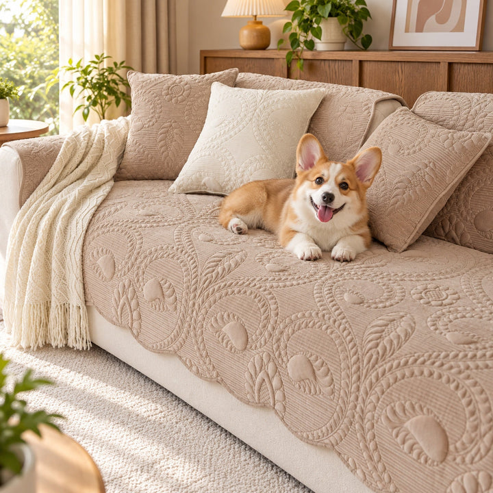 Paisley Sofa Cover | Non-Slip Flannel Sofa Protector | Machine Washable & Pet-Friendly
