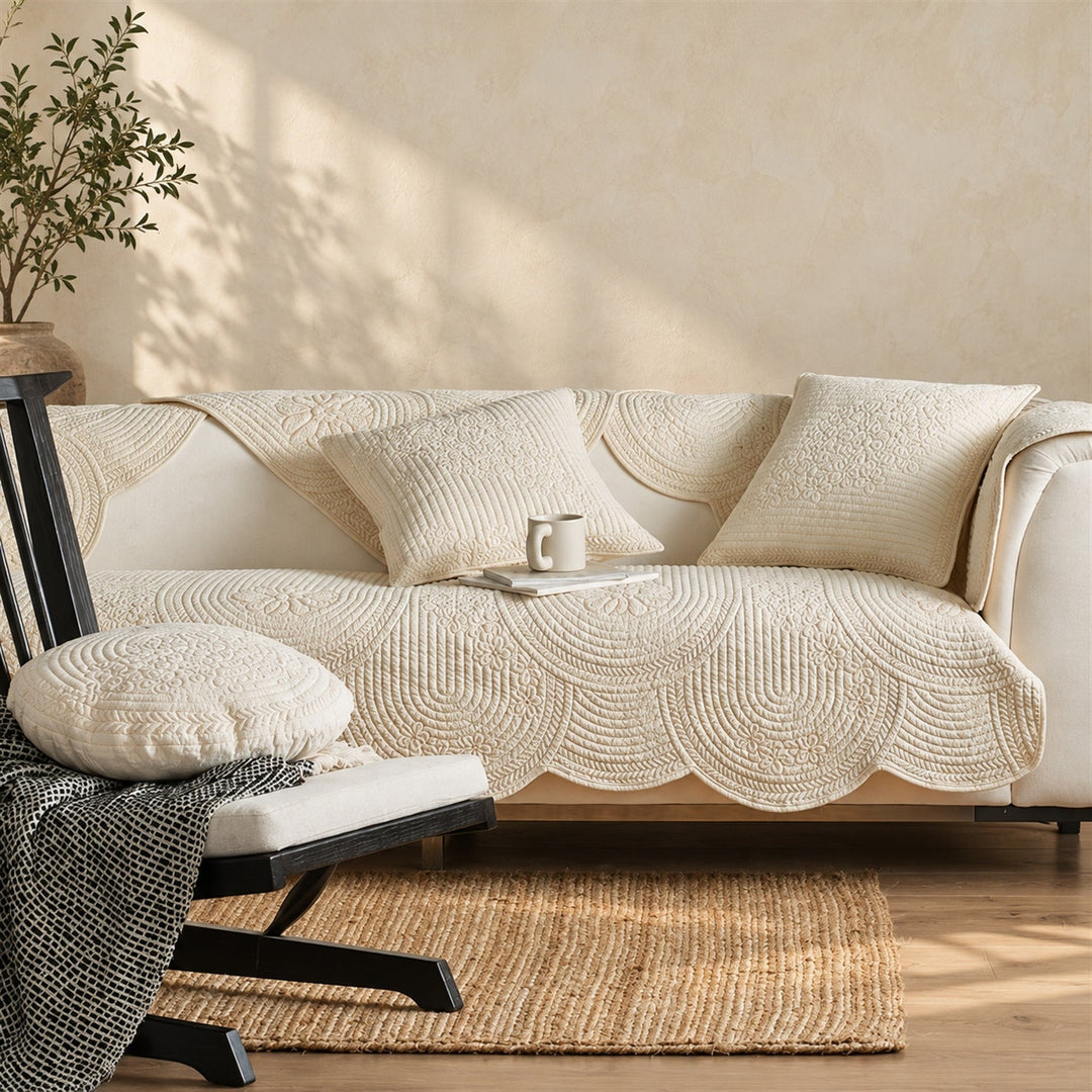 Floral Medallion Sofa Cover | Non-Slip & Machine Washable | Washed Cotton