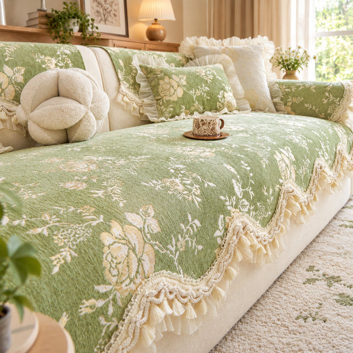 Sofa Cover | Non-Slip & Machine Washable | Chateau Rose Floral Chenille