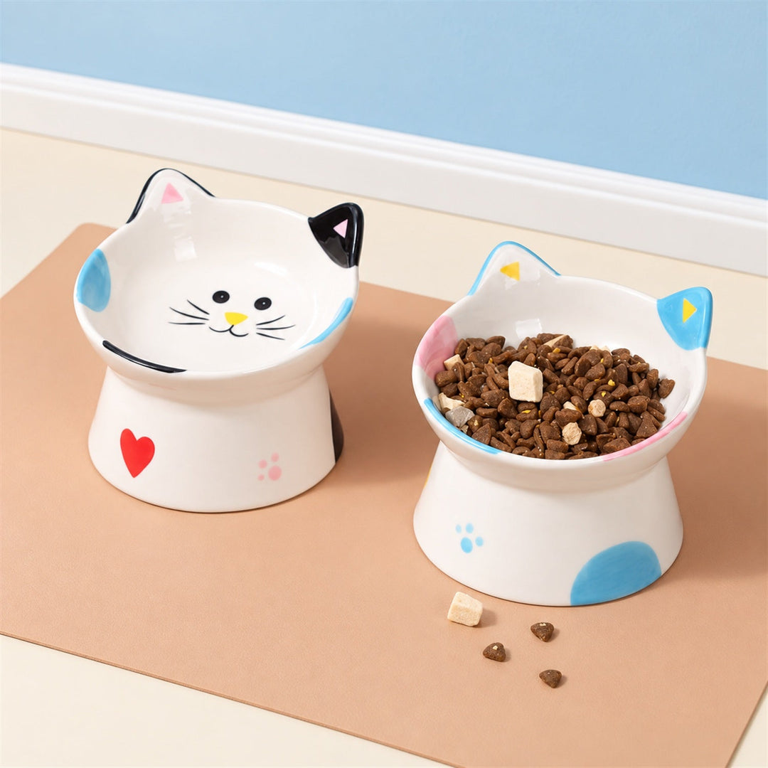 Whisker Smile Ceramic Cat Bowl | Raised Base & Tilted Rim | Easy to Clean