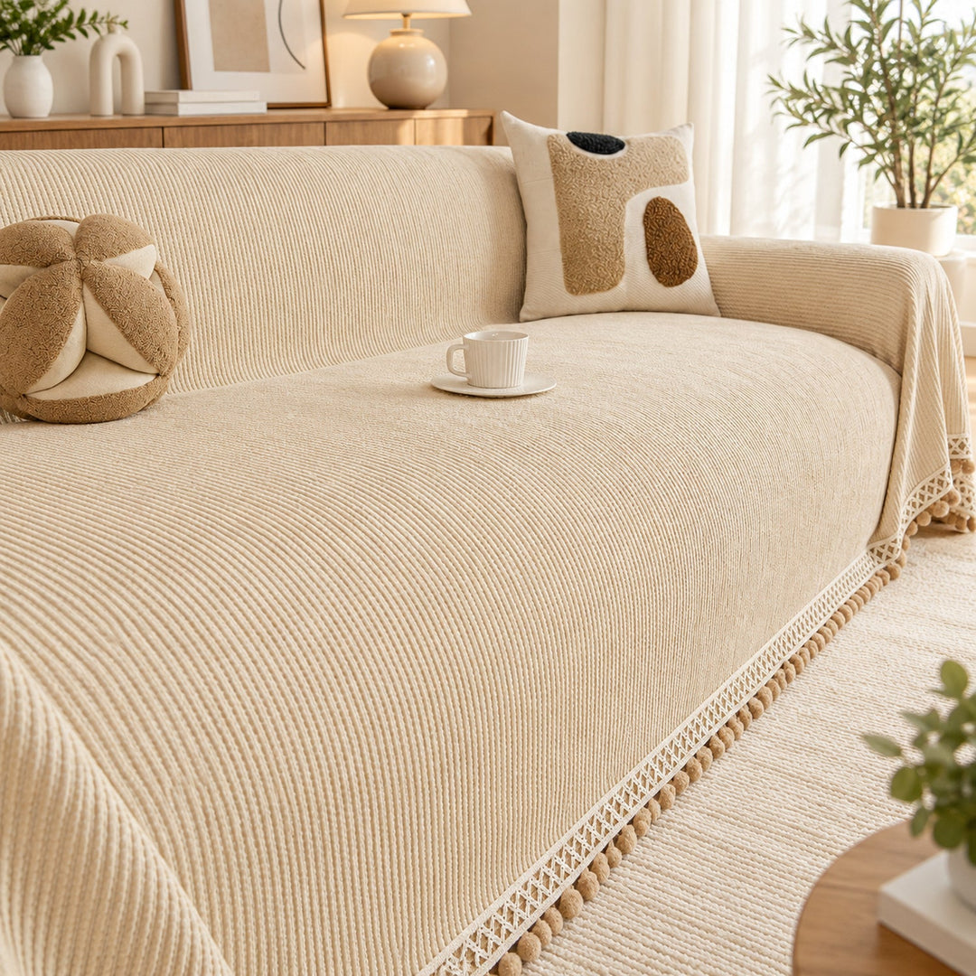 Sofa Cover & Sofa Throw | Ribbed Chenille Sofa Protector | Machine Washable