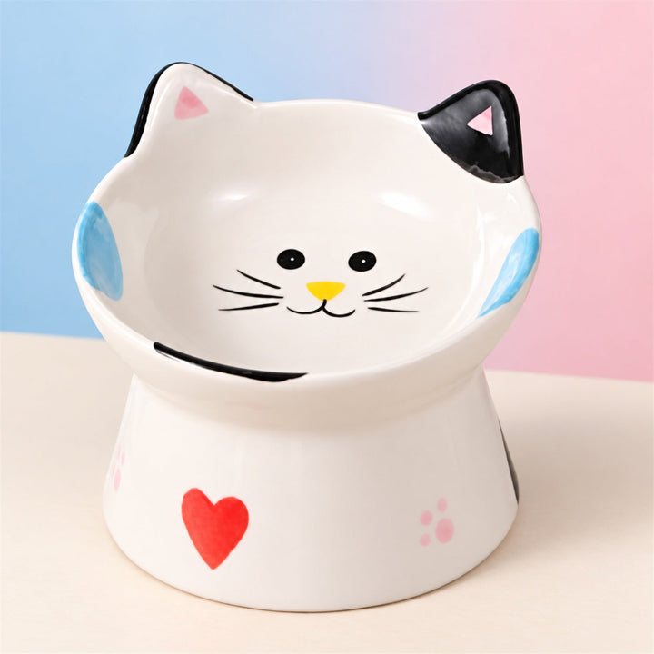 Whisker Smile Ceramic Cat Bowl | Raised Base & Tilted Rim | Easy to Clean