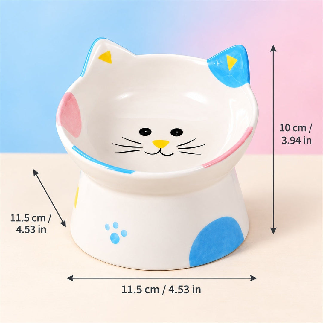 Whisker Smile Ceramic Cat Bowl | Raised Base & Tilted Rim | Easy to Clean
