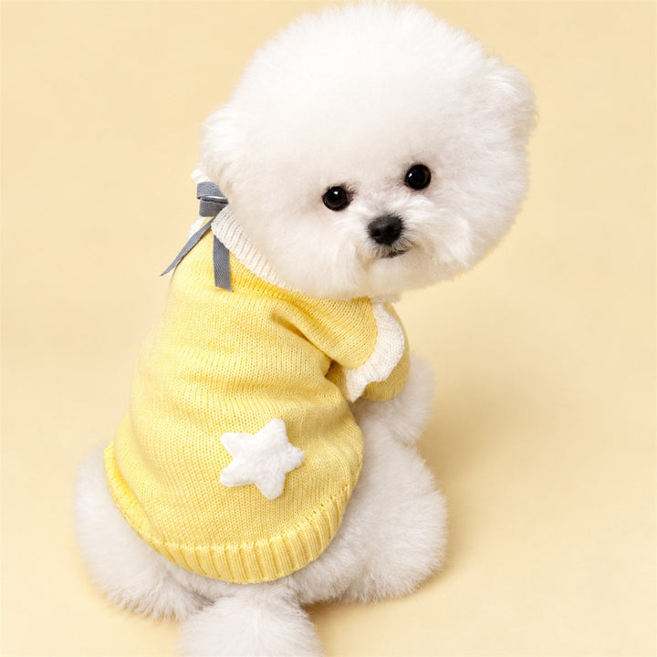 Wish Upon a Star Dog Jumper | Knitted with Collar & Bow