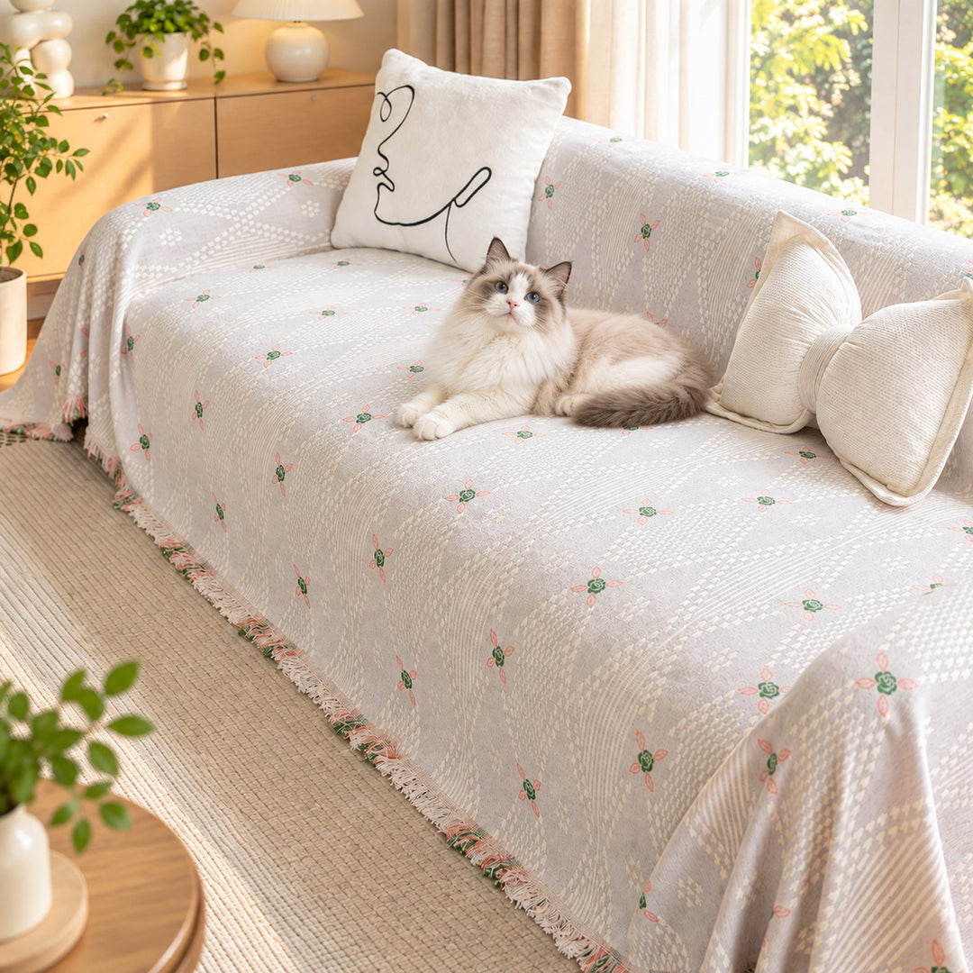 Floral Sofa Cover | Chenille Sofa Throw | Non-Slip, Scratch-Resistant