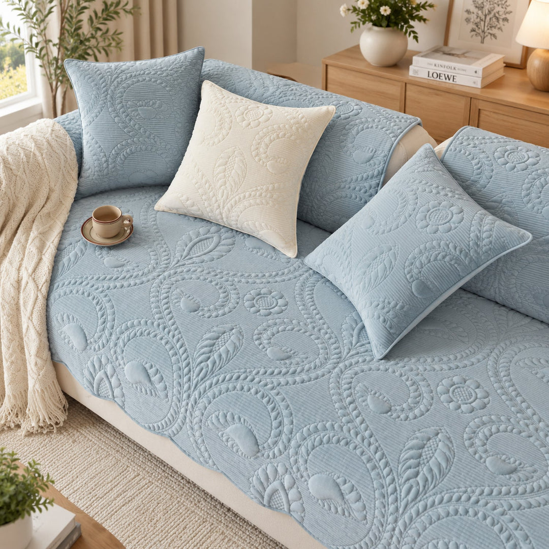 Paisley Sofa Cover | Non-Slip Flannel Sofa Protector | Machine Washable & Pet-Friendly