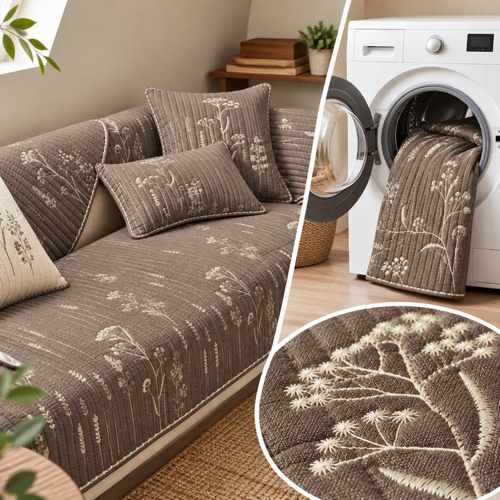Floral Embroidered Sofa Cover | Sofa Cushion Covers | Non-Slip & Machine-Washable
