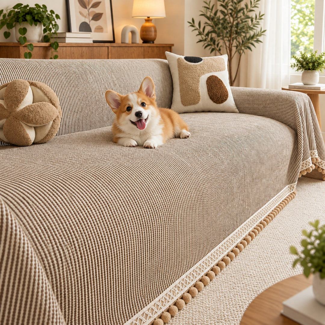 Sofa Cover & Sofa Throw | Ribbed Chenille Sofa Protector | Machine Washable