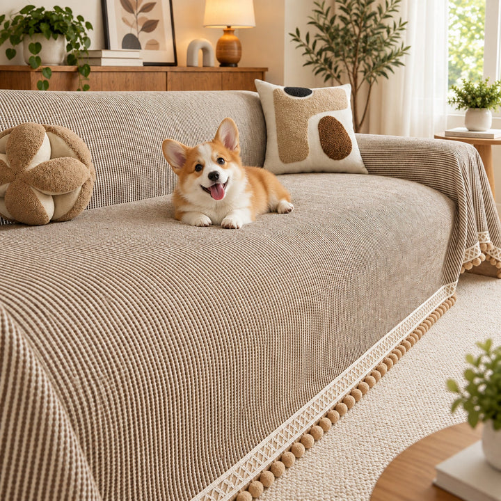 Sofa Cover & Sofa Throw | Ribbed Chenille Sofa Protector | Machine Washable