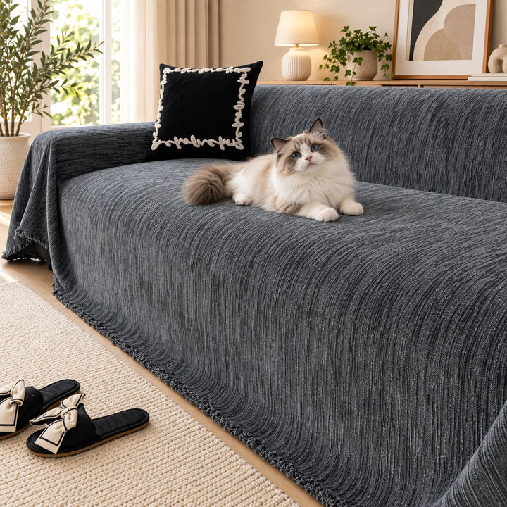 Sofa Cover | Chenille Sofa Throw | Non-Slip Silicone Backing | Machine Washable