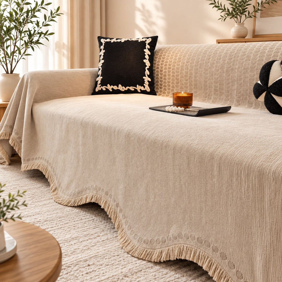 Sofa Cover | Textured Chenille Sofa Throw | Non-Slip & Machine Washable