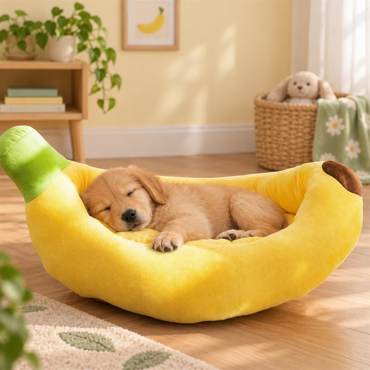 Dog Bed & Cat Bed | Banana Design | Soft Plush, Removable Cushion & Washable Covers
