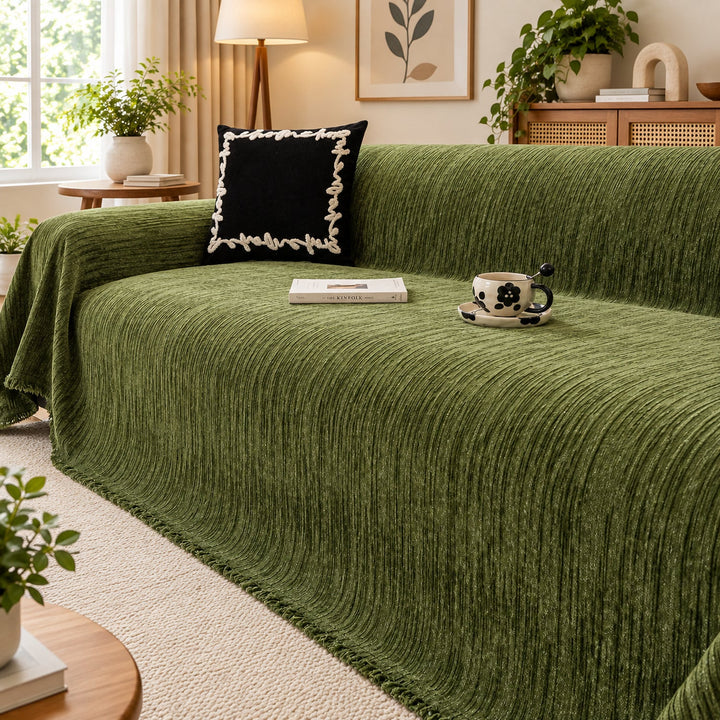 Sofa Cover | Chenille Sofa Throw | Non-Slip Silicone Backing | Machine Washable