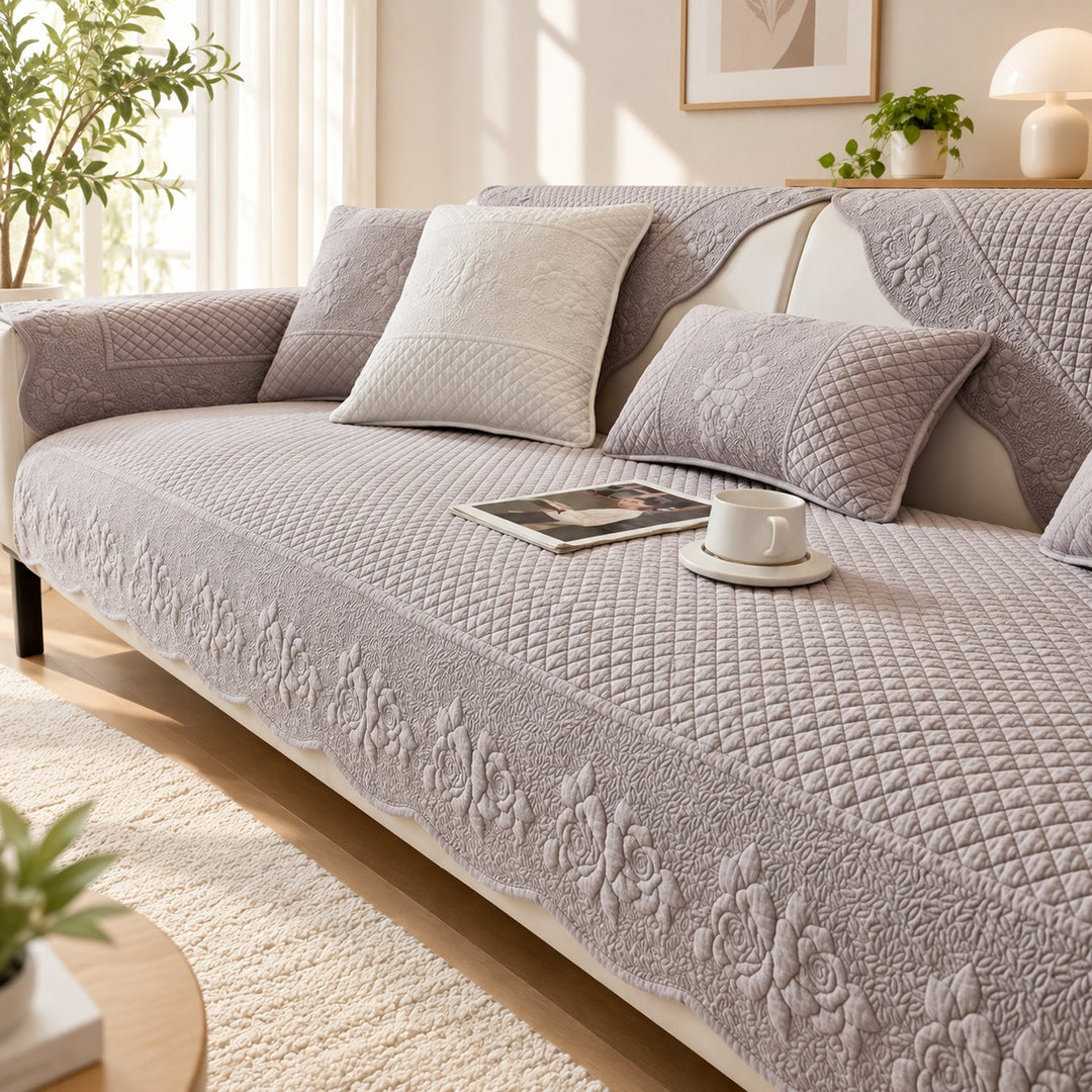 Rose Garden Sofa Cover | Quilted Cotton | Washable Sofa Protector