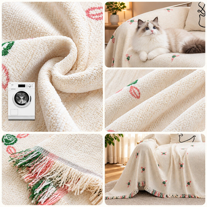 Floral Sofa Cover | Chenille Sofa Throw | Non-Slip, Scratch-Resistant