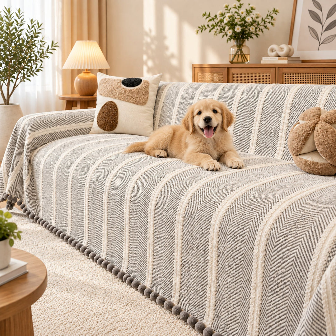 Sofa Cover | Machine-Washable Sofa Throw | Herringbone Chenille | Cat-Scratch Resistant