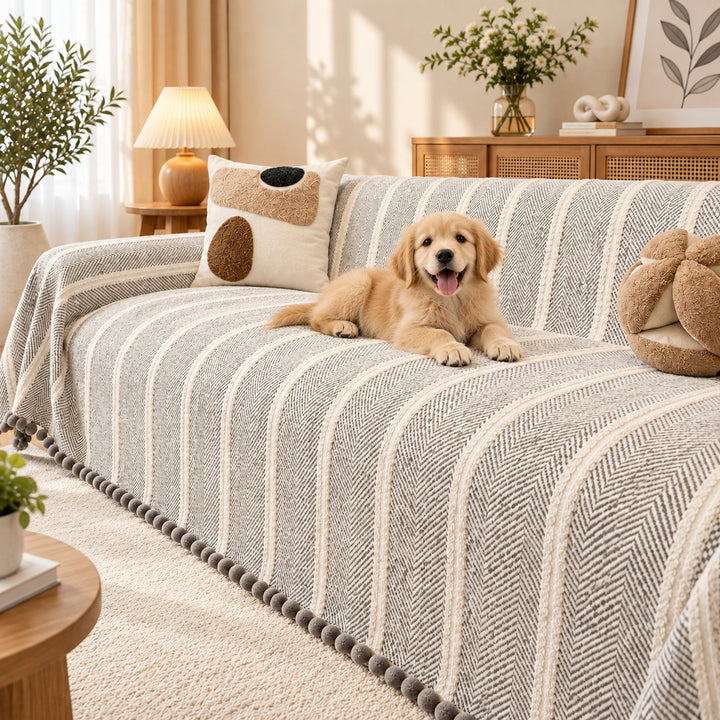 Sofa Cover | Machine-Washable Sofa Throw | Herringbone Chenille | Cat-Scratch Resistant