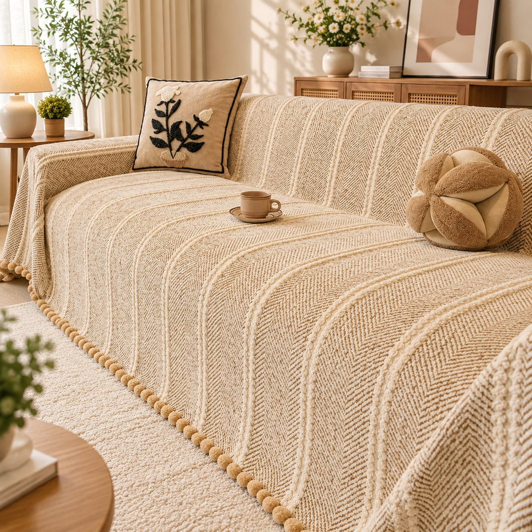Sofa Cover | Machine-Washable Sofa Throw | Herringbone Chenille | Cat-Scratch Resistant