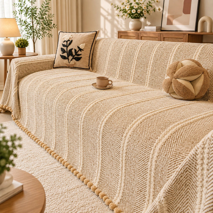 Sofa Cover | Machine-Washable Sofa Throw | Herringbone Chenille | Cat-Scratch Resistant