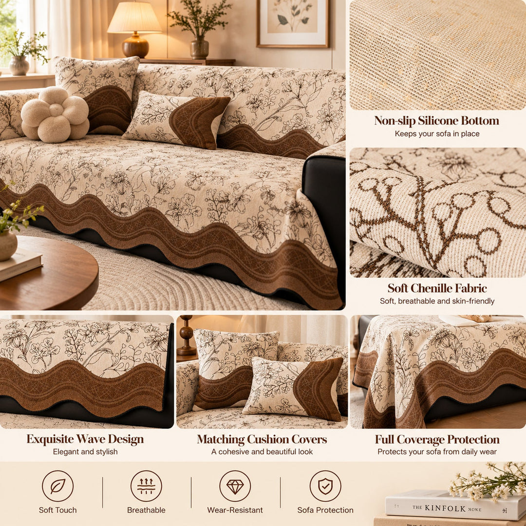 Garden Sketch Sofa Cover | Soft Chenille | Non-Slip & Machine Washable
