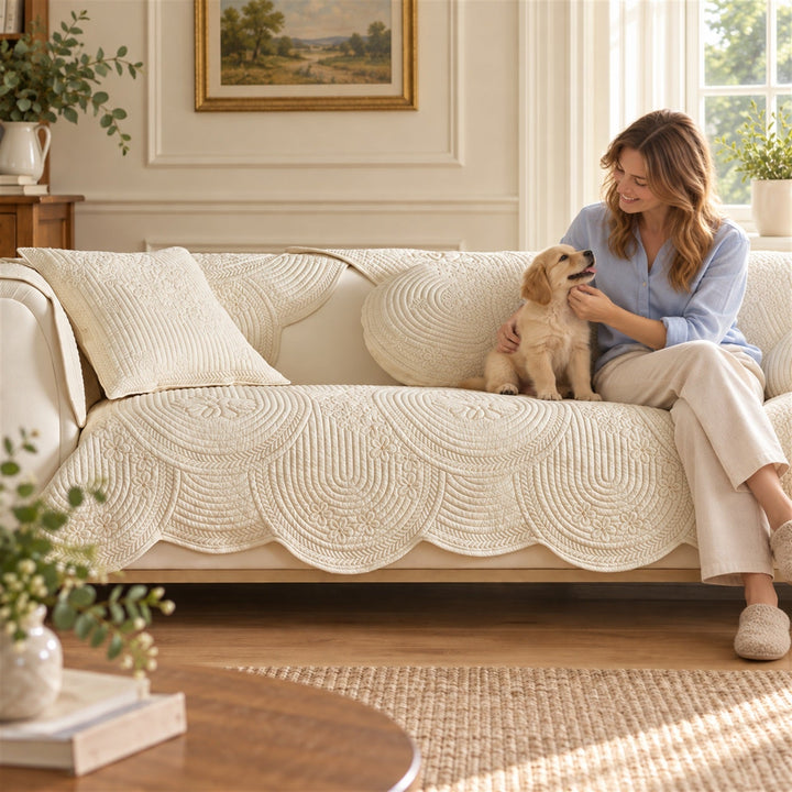 Floral Medallion Sofa Cover | Non-Slip & Machine Washable | Washed Cotton