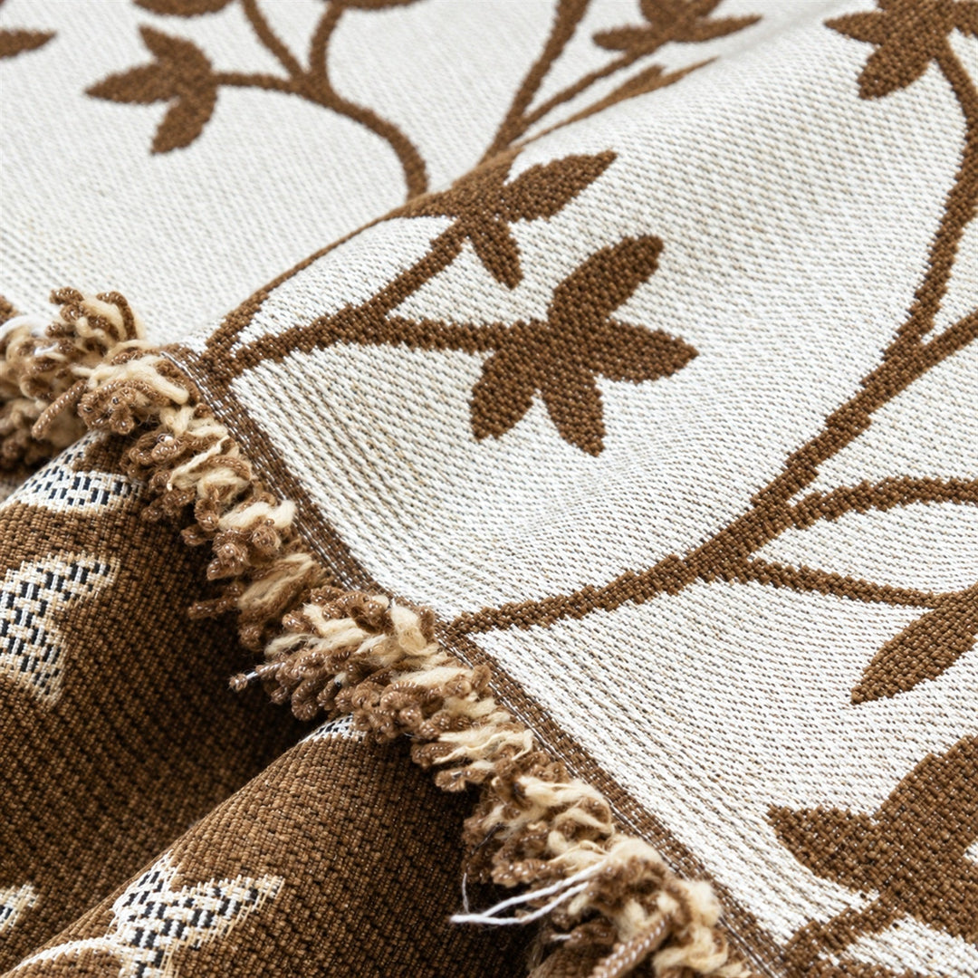 Wandering Sprig Chenille Sofa Throw | Reversible & Fringed Sofa Protector