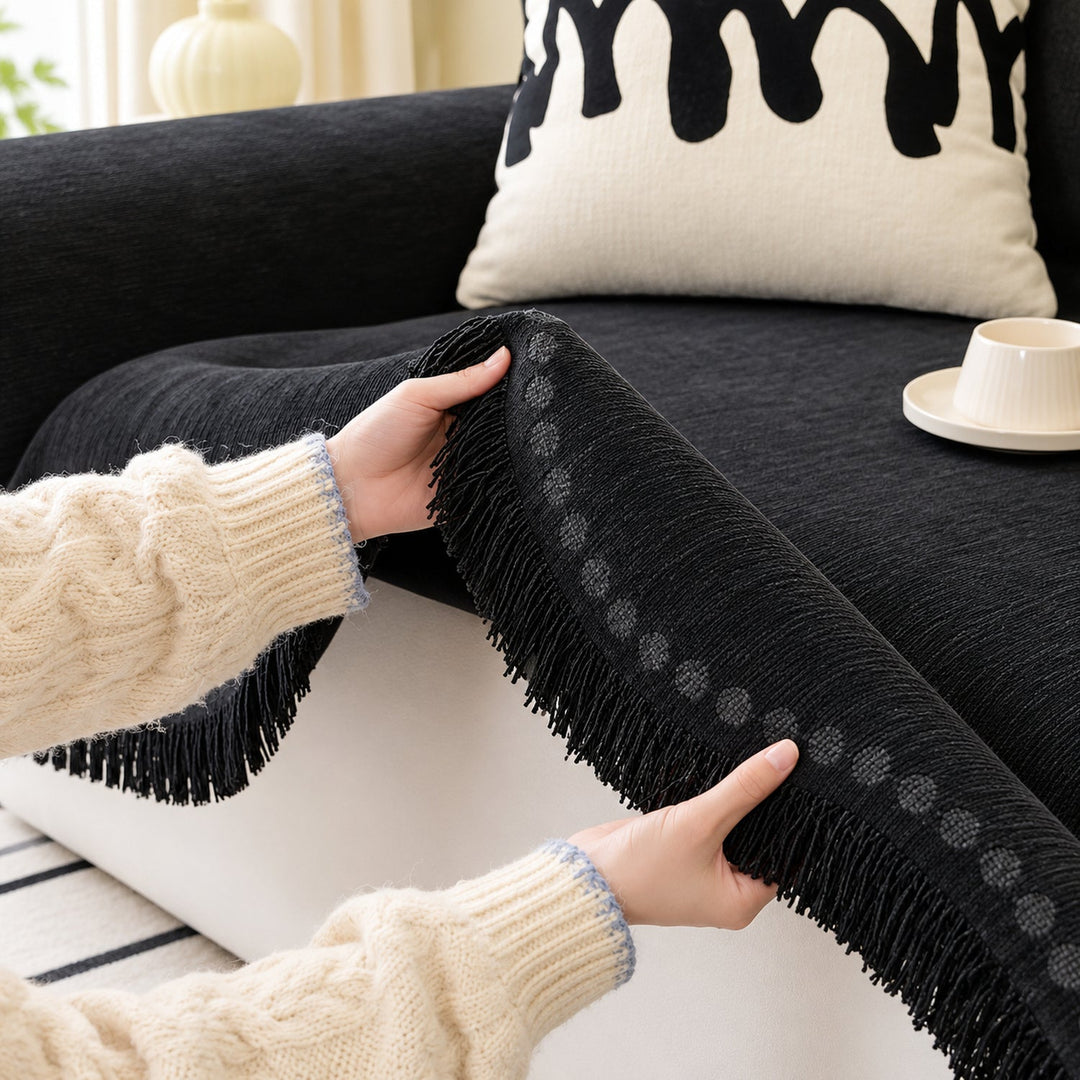 Sofa Cover | Textured Chenille Sofa Throw | Non-Slip & Machine Washable