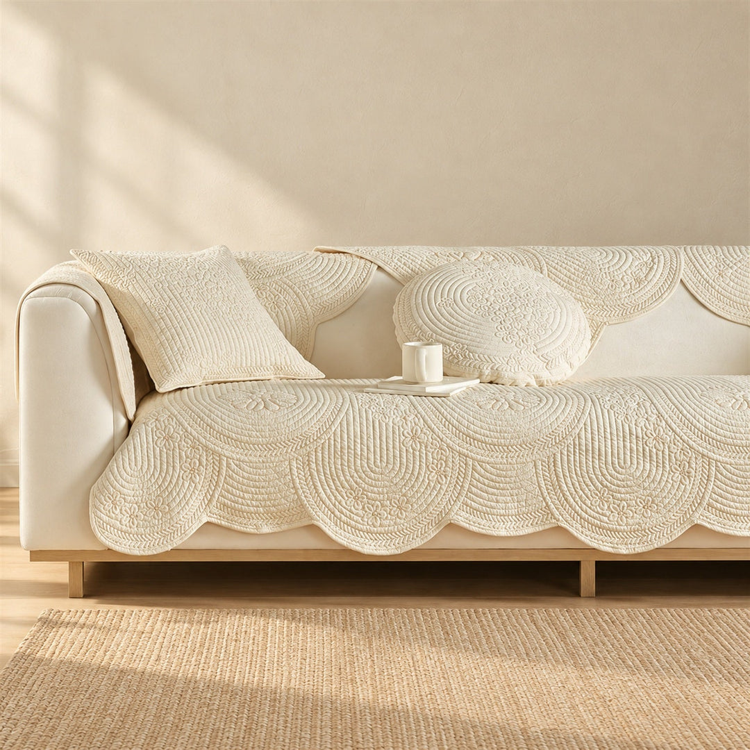 Floral Medallion Sofa Cover | Non-Slip & Machine Washable | Washed Cotton