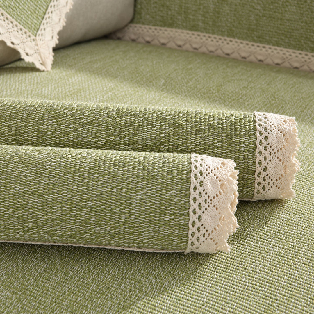 Sofa Cover | Cotton-Linen | Non-Slip Sofa Protector with Lace Trim