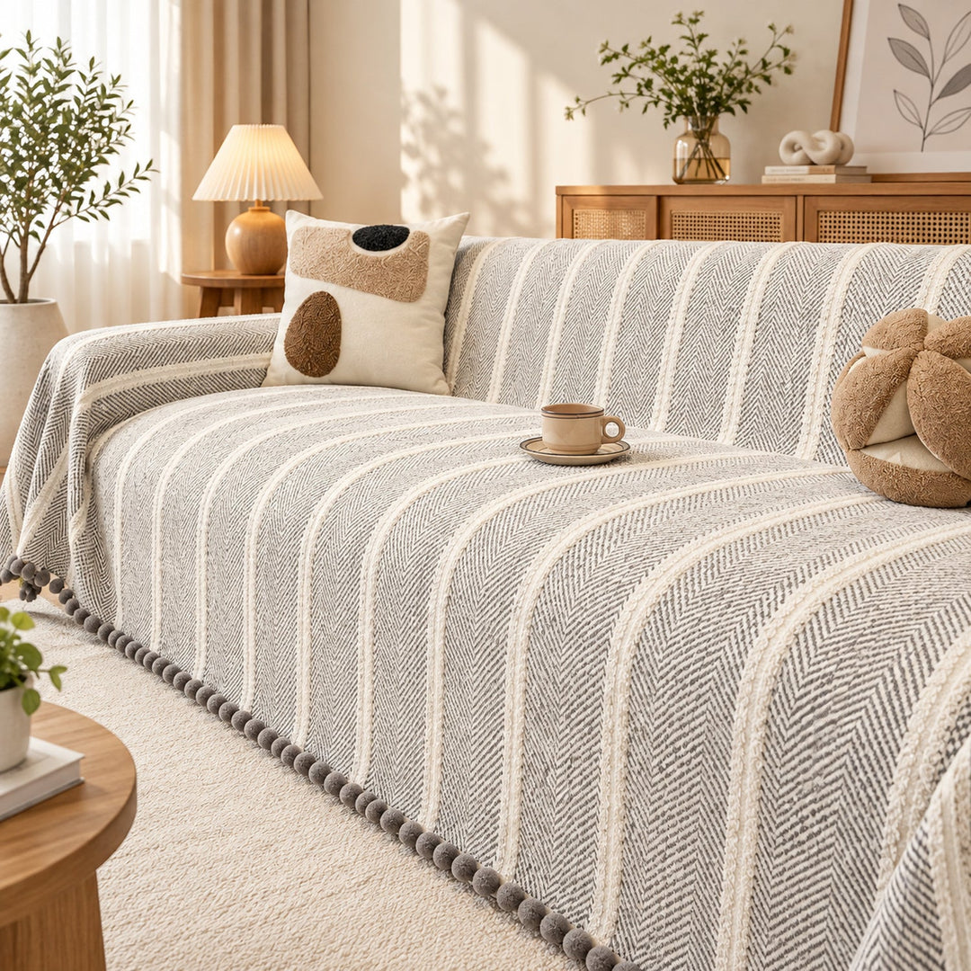 Sofa Cover | Machine-Washable Sofa Throw | Herringbone Chenille | Cat-Scratch Resistant